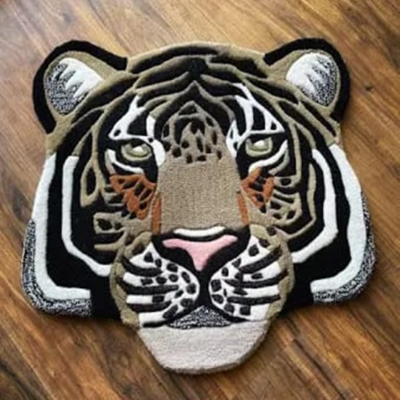 Handcrafted Tiger Face Shaped Carpet