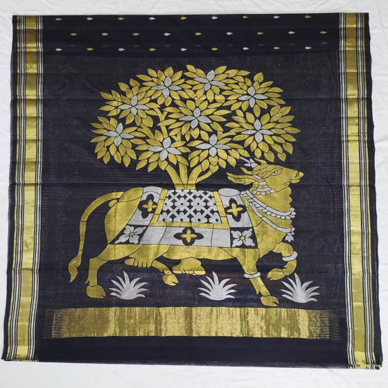 Handcrafted Venkatagiri Jamdani saree I Black