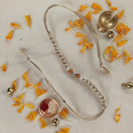 Handcrafted Cotton Thread Braided Rakhi with Wooden Beads