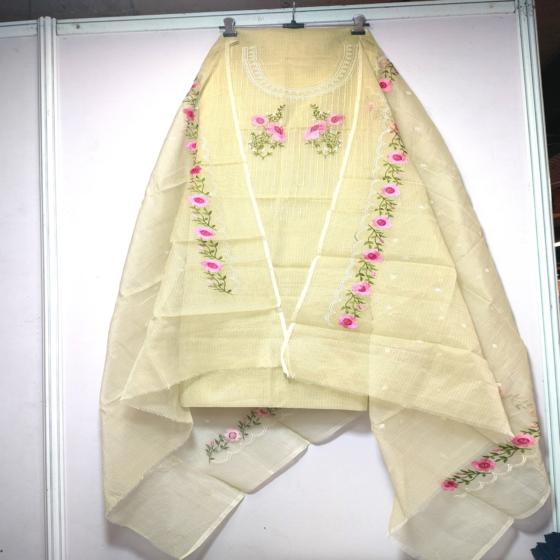 Handmade Kota Doria embroidery suit Dupatta & Kurta unstitched 