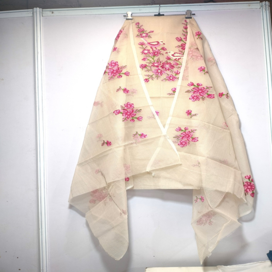Handmade Kota Doria Embroidery Crochet Suit Kurta & Dupatta Unstitched