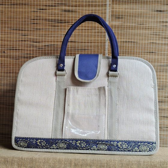 Handcrafted Laptop Bag I Off white & Blue