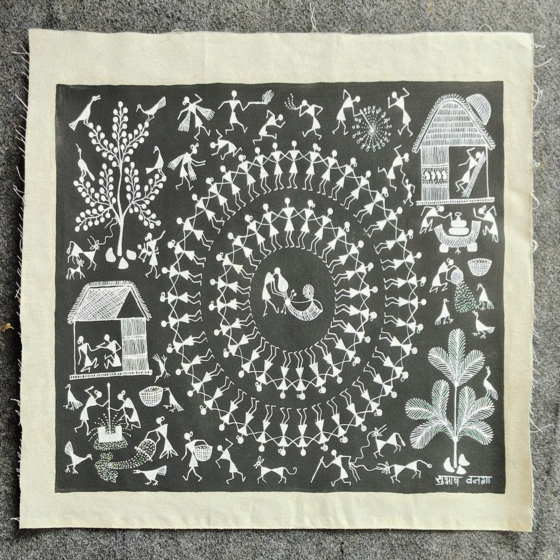 Handcrafted Warli Painting Unframed I Black and White