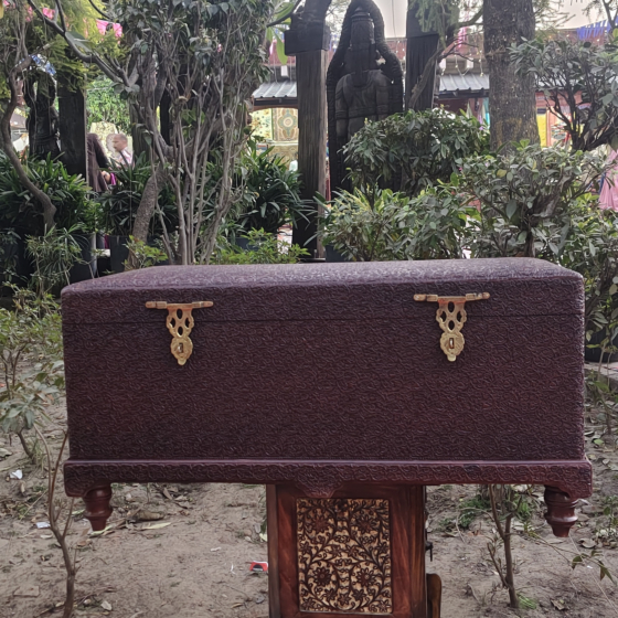Handcarved Wooden Trunk