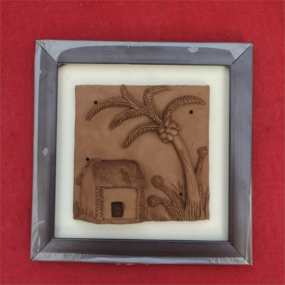 Handcrafted Molela Clay Wall Art | Harappa Village Scene with Frame