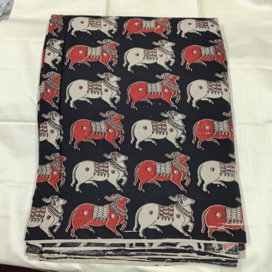 Handprinted Nandi Motifs Cotton Fabric Material| Black