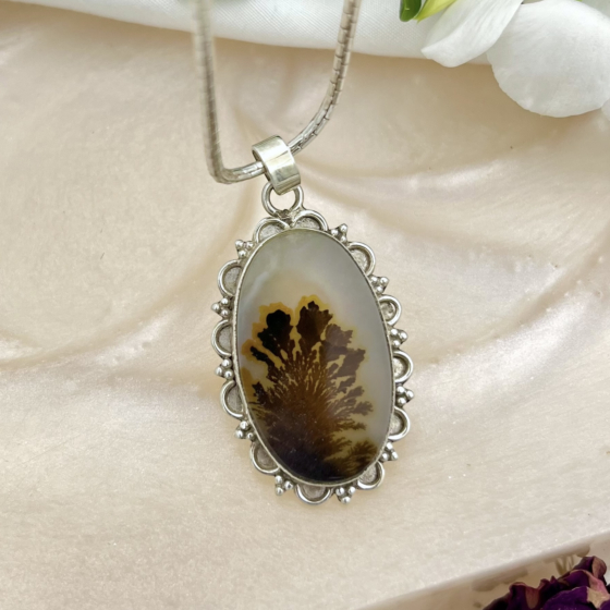 Shazar-dendritic agate Silver pendant