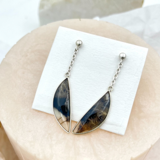 Shazar-dendritic agate Silver Earring