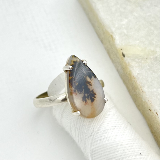 Shazar-dendritic agate Silver Ring - Size- 9- adjustable