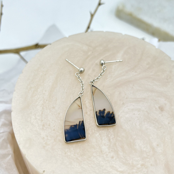 Shazar-dendritic agate Silver Earring