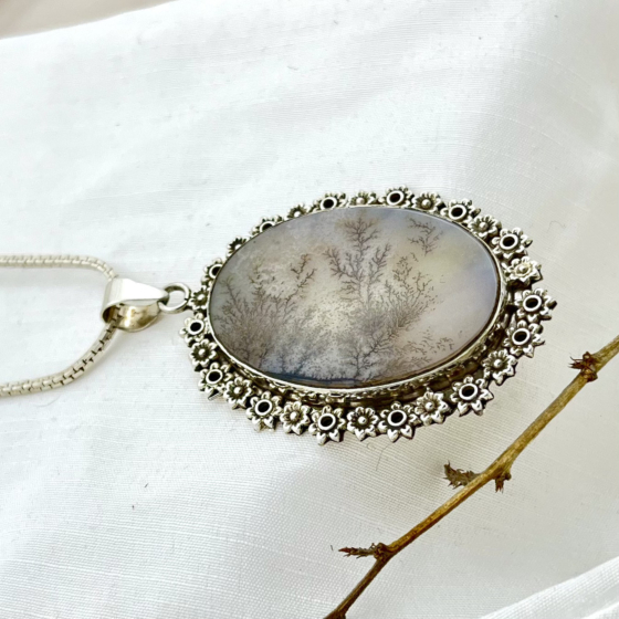 Shazar-dendritic agate Silver pendant