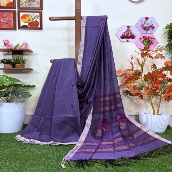 Gray Handloom Premium  Cotton Jamdani Saree