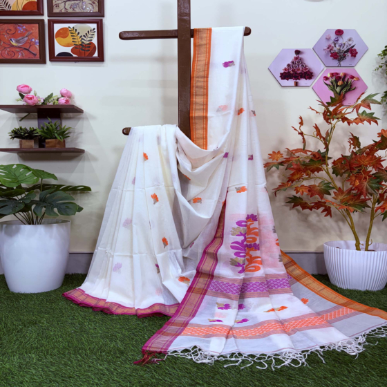 Off-White Handloom Premium Cotton Jamdani Saree