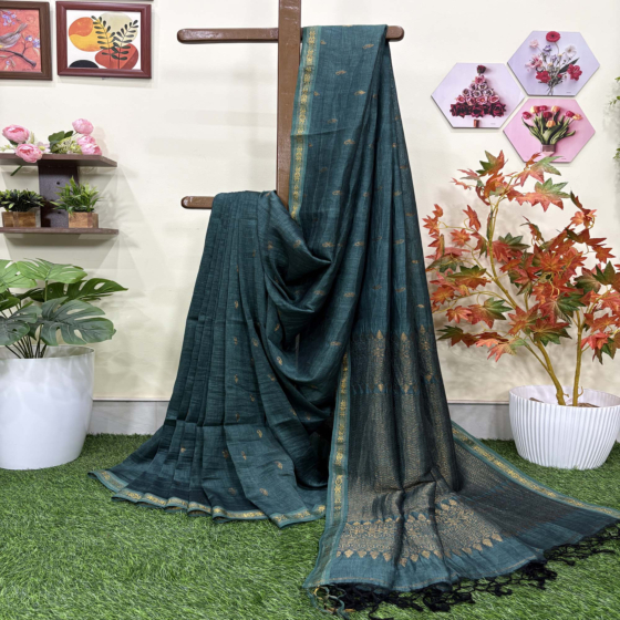 Ramagreen Paisly Buta Organic Linen Jamdani Saree
