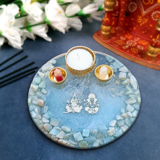 Handmade Tika Rice Plate with Geode Work
