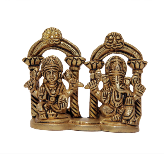 Brass Kamal Ganesh Lakshmi Sitting Idol KBH07194