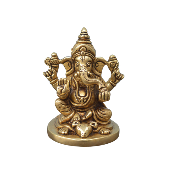 Brass Ganesh Round Base Rat KBH07569