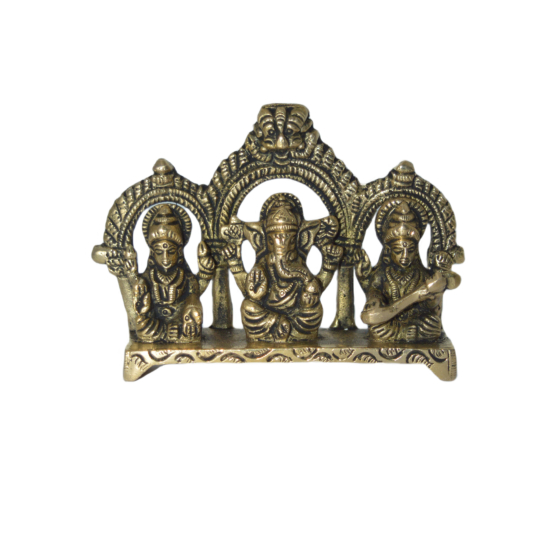 Brass Kaman Ganesh Laxmi Saraswati Idol KBH07605