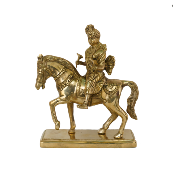 Brass Sahjanand Swami on Horse Idol KBH07932