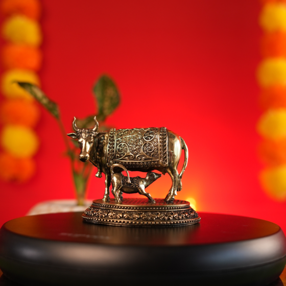 Brass Cow & Calf Statue KBH09685
