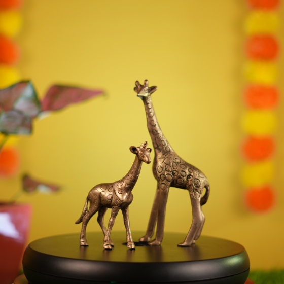 Brass Mother and Child Giraffe Statue KBH09712