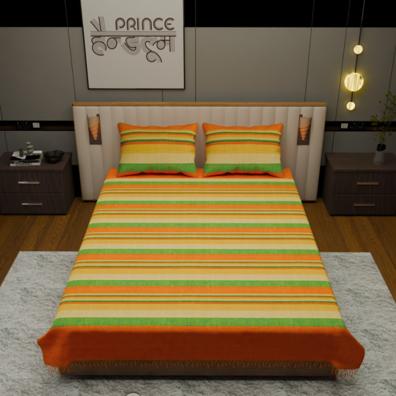 Kerala Gradient Golden Glade Stripes Double Bedsheet Cotton with Pillow Covers