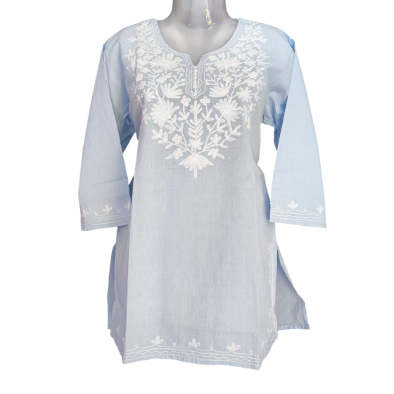 Women Embroidered Pure Cotton white short Kurti