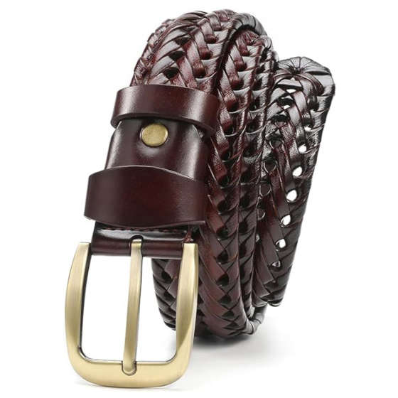Faux Leather Prong Buckle Belt for Adults | Waist Band Alloy Heavy Duty | Brown