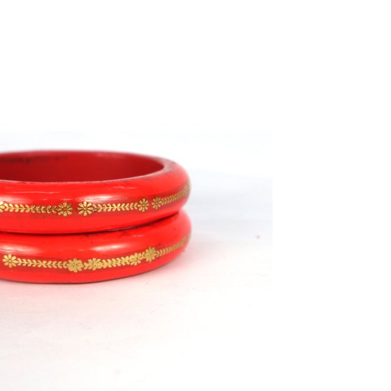 FHS Rajasthani Inner Gold Work Lac Bangles Set Red 2 Pairs
