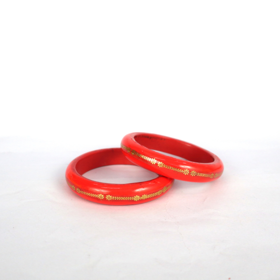 Gold Work Lac Red Bangles Set