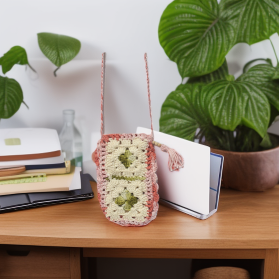 Stylish Utility Pouch with Tulsi Beads | Handcrafted Cotton Thread Mobile Pouch