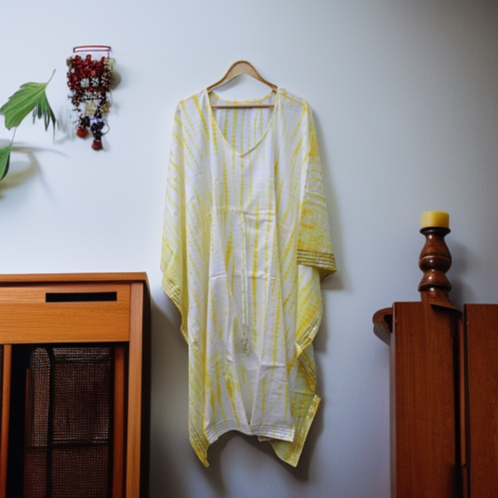 Handcrafted Tie & Dye Kaftan for Women | Yellow | XXL