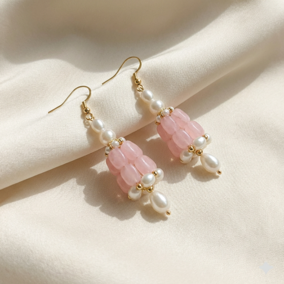 Handcrafted Beaded Pink Earrings