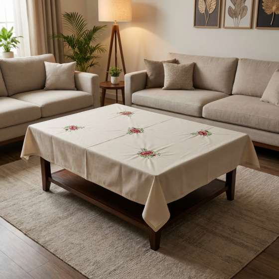 Handcrafted Floral Embroidered Table Cover | 45 inches