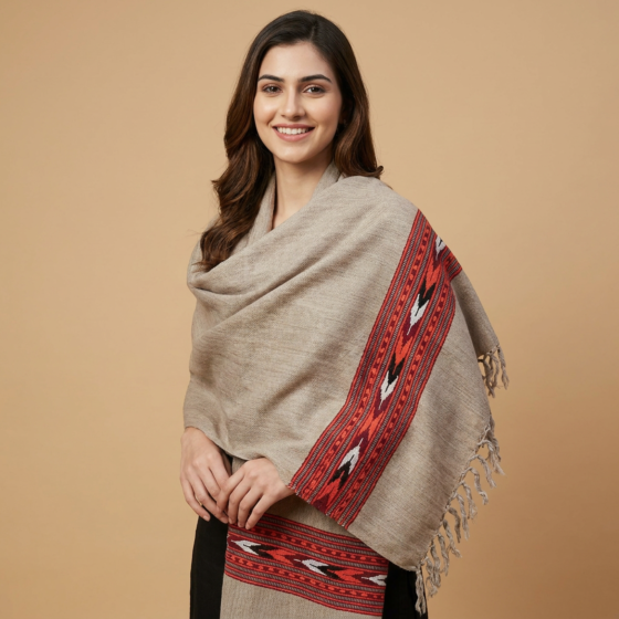 Handcrafted Kullu Beige Woollen Stole 