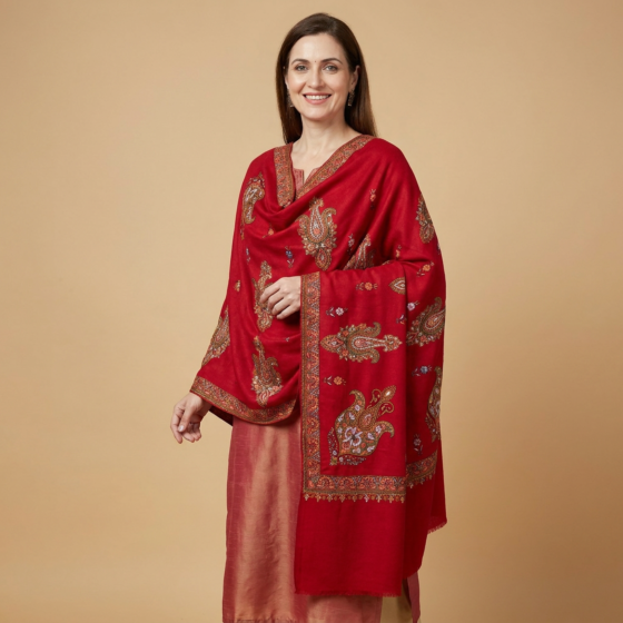 Handwoven Pashmina Wool Shawl | Maroon