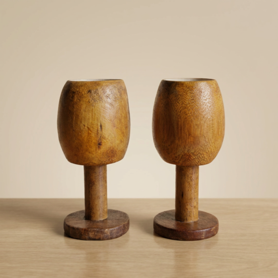 Handcrafted Teak Wood Goblet Set -Set of 2| Brown
