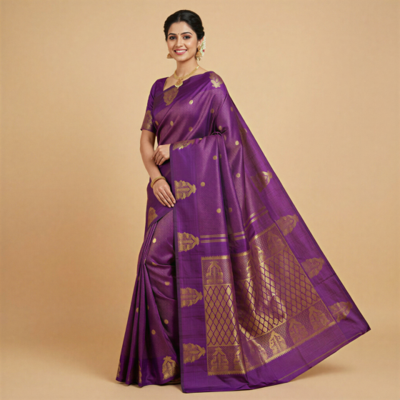 Handloom Kanchipuram Silk Saree | Purple