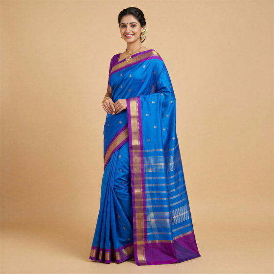 Handloom Kanchipuram Silk Saree | Blue