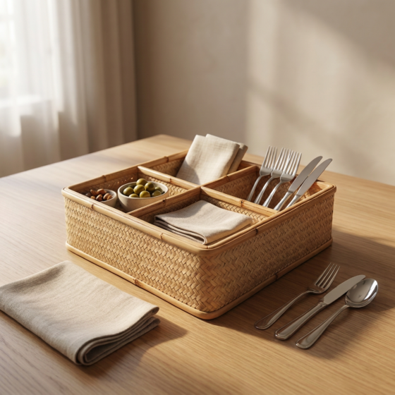 Handwoven Cane Square Serving Tray | 12.5 x 12.5 x 4 Inches