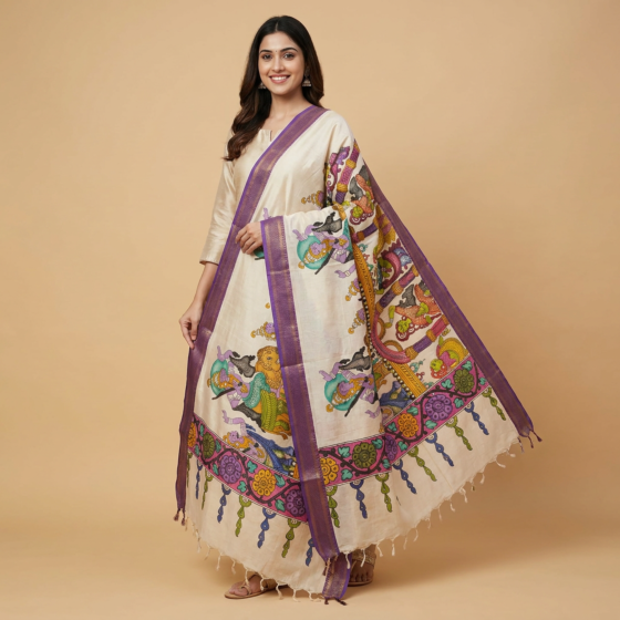 Handcrafted Kalamkari Dupatta| Multi