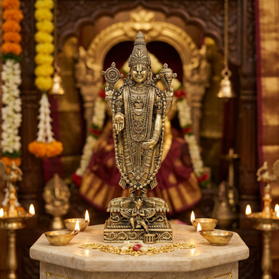 Handcrafted Lord Venkateswara Tirupati Balaji Brass Murti|1.6 x 1.2 x 4 Inch 