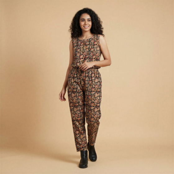 Handcrafted Kalamkari Cotton Jumpsuit | S, M, XL