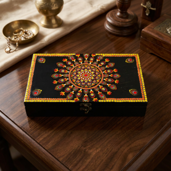 Handcrafted Rangoli Madhubani Bangle Box| Black