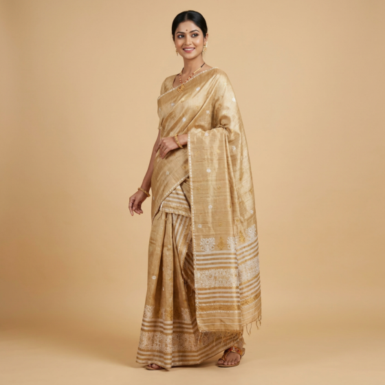 Handloom Silk Mekhela Chador | Gold