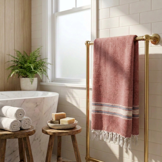Handloom Cotton Towel|Pink