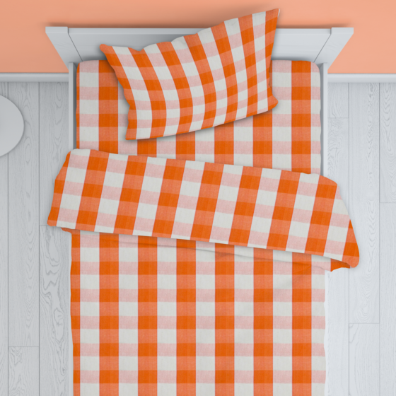Pure Cotton Handloom Checkered Bedsheet | Orange
