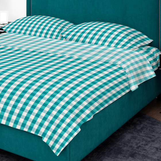 Pure Cotton Handloom Checkered Bedsheet | Sea Green