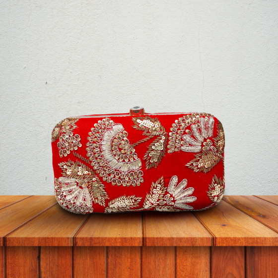 Embellished Ethnic Party Wear Clutch | Red 