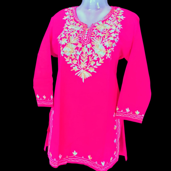 women embroided pure cotton short kurti